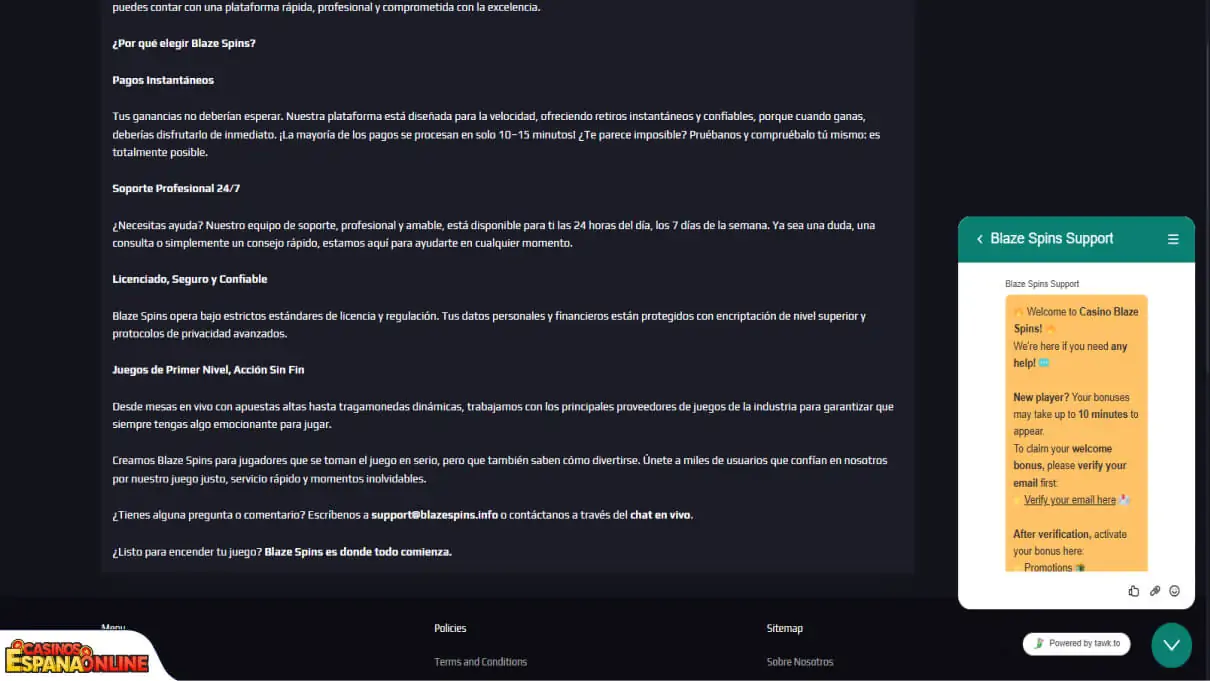 Blaze Spins Casino Soporte al Cliente