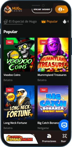 Hugo Casino Aplicación móvil